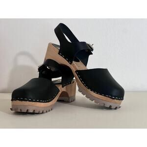 MIA Black Leather Swedish Abba Clogs Mary Jane Y2K EU 37 US 6.5